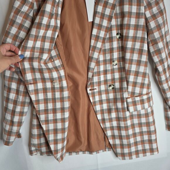 Nine West XS NWT Brown Beige plaids Double Breasted blazer jacket. Work Office - Picture 11 of 13
